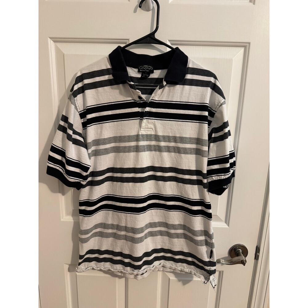 Caltop Mens Short Sleeve Polo Golf Vacation White Black Gray L
